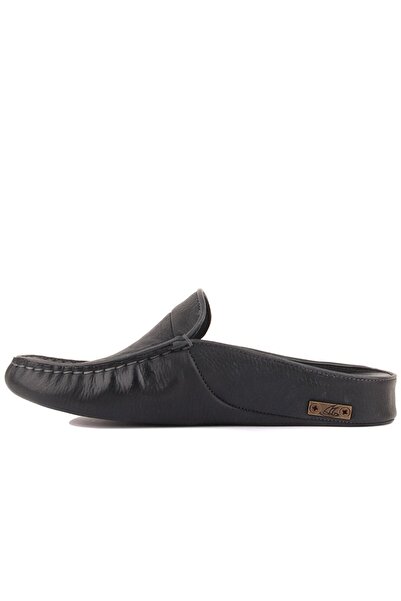 SailLakers - Δερμάτινες ανδρικές παντόφλες σπιτιού ανθρακί 110-547-X