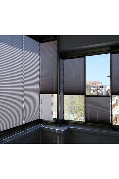 Home Plise Katlanır Cam Balkon Perdesi - Ofis Perdesi - Mutfak Perdesi - Salon Perdesi Antrasit