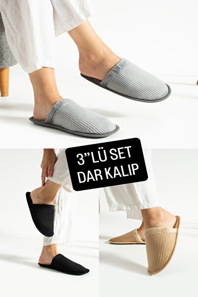 MODA BULVARI Set de 3 papuci de casă pentru bărbați, cu model din catifea, cu...