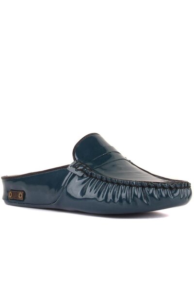 SailLakers - Жіночі домашні капці з шкіри кольору «нафтова синь» 109-557-X