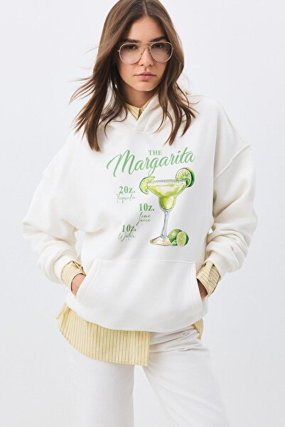 Trendiz Kadın Margarita Social Club Sweatshirt Beyaz