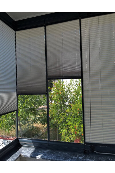 Home Plise Katlanır Cam Balkon Perdesi - Ofis Perdesi - Mutfak Perdesi - Salon Perdesi Gri