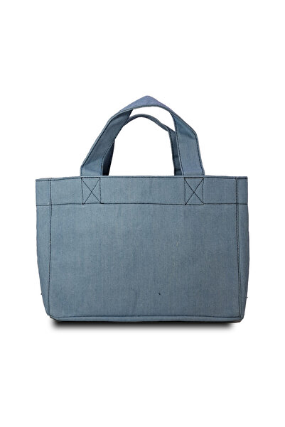 Old Cotton Kot Kumaş Görünümlü Mavi Mini Tote El Çantası – Günlük Kullanım İçin
