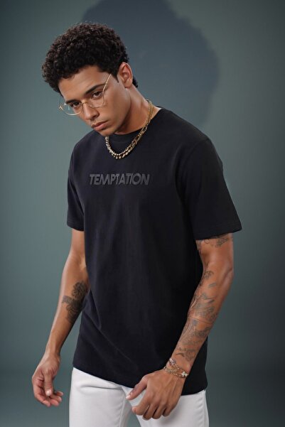 Balenbi Ανδρικό μπλουζάκι με στάμπα μαύρο Temptation με κανονική εφαρμογή