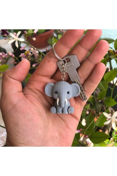 mmb Elephant Keychain – Gray Colored Knitted Patterned Hard Figure |   Amigurumi Looking Decorative Accessory