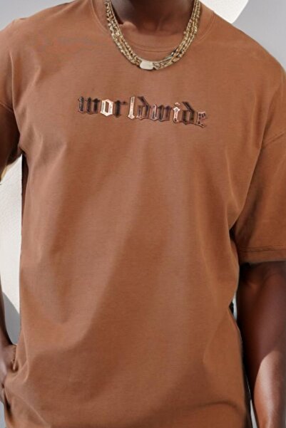 Balenbi Μπλουζάκι Unisex Tan Oversize με στάμπα με λαιμόκοψη