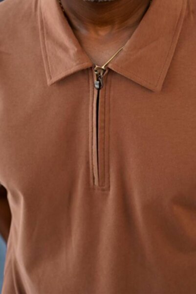 Balenbi Ανδρικό μπλουζάκι με φερμουάρ με γιακά πόλο σε Tan χρώμα