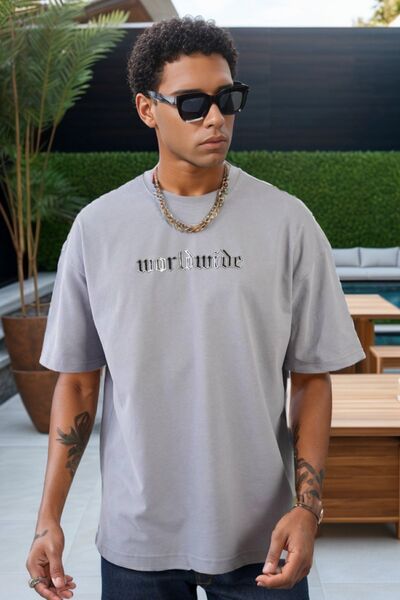 Balenbi Γκρι μπλουζάκι Unisex Oversize με στάμπα με έγχυση - Crew Neck