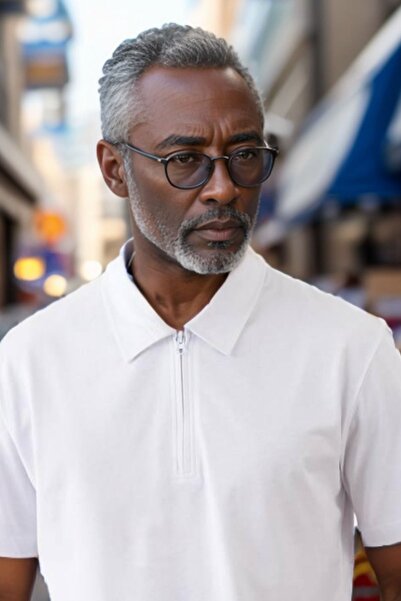 Balenbi Біла чоловіча футболка з коміром-поло та застібкою-блискавкою - прямий крій