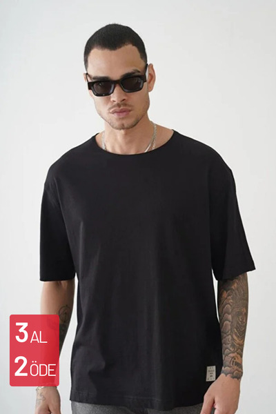Balenbi Μαύρο Unisex Oversize T-Shirt - Πισ Κολάρα, Κεντημένη Φούστα