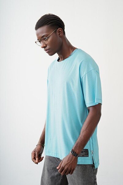 Balenbi Μπλουζάκι Unisex Oversize σε Τυρκουάζ Χρώμα - Πισ Κολάρα, Κεντημένη Φούστα