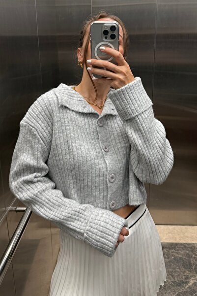 Noi Belis Basic Crop Yumuşak Dokulu Dik Yaka Triko Hırka AW25HI0004