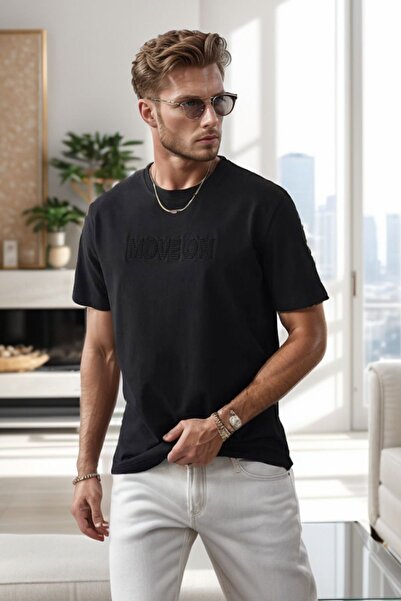 Balenbi Μαύρο ανδρικό μπλουζάκι με κανονική εφαρμογή - Move On Printed