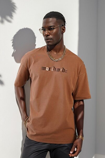 Balenbi Μπλουζάκι Unisex Tan Oversize με στάμπα με λαιμόκοψη