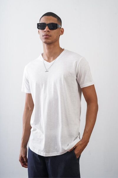 Balenbi Λευκό μπλουζάκι Unisex με λαιμόκοψη V με κανονική κοπή