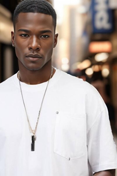 Balenbi Ανδρικό λευκό μπλουζάκι Oversize - Crew Neck, με τσέπες