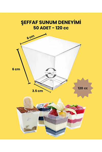 Owersea 120cc 50Adet Kübik Prizma Mika Plastik Kase Şeffaf Kapaksız Sunum Kabı Tatlı & Meze Ve Salata Kasesi