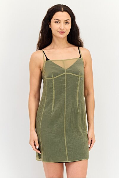 Calvin Klein Jeans فستان نسائي قصير منقوش، زيتوني