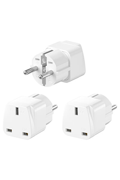 Choice محول قابس أبيض 240 فولت، 3 قطع، محول سفر أوروبي، محول كهرباء من إنجلترا إلى ألمانيا/أوروبا