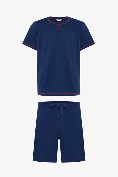Penti Indigo Men's Navy Star Crew Neck Cotton Shorts Pajama Set