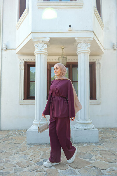 LOCCO Women's Waist Tied Double Suit Burgundy