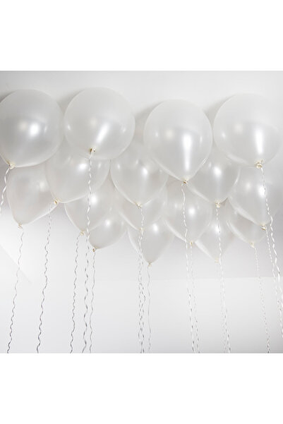 BALON DİYARI 50 بالونًا معدنيًا أبيض اللون - مصنوع من اللاتكس عالي الجودة