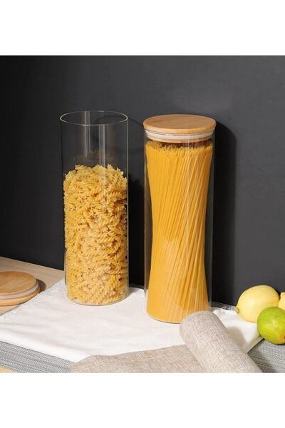 Karçiçeği Home 2550 ml Spaghetti Pasta and Legumes Jar with 3 Bamboo Lids Set of 2