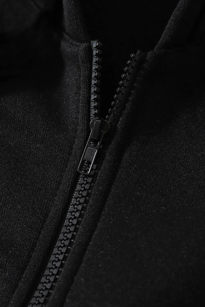 BALİNA Siyah Mevsimlik Crop-Top Fermuarlı Kapüşonlu