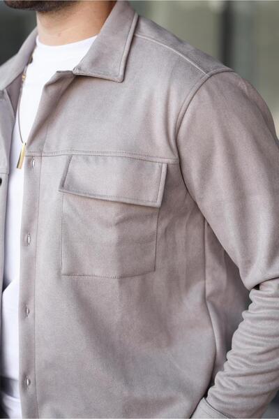 Madmext Gray Shirt Jacket - Pocket Detailed, Model 6748