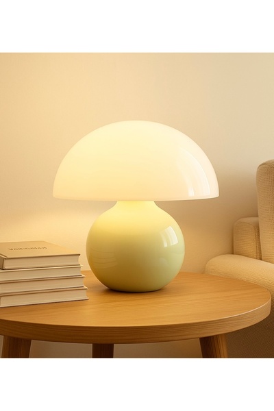 Fico Home Modern Burhi Abajur Krem Mantar Masa Lambası Metal Şapka Metal Gövde