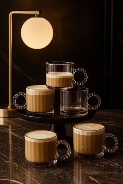 YzHome كوب زجاجي مكون من 6 قطع بمقبض وكوب شاي وقهوة ومشروبات غازية سعة 325 مل