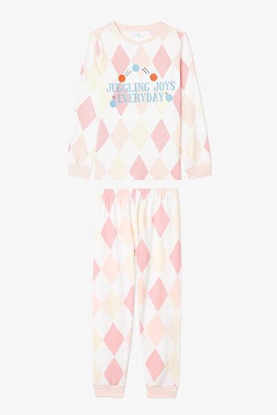Penti Off-White Girl's Juggling Baklava Patterned Pajama Set