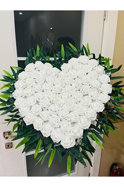 essacraft LÜKS 45CM KALP GÜL BEYAZ GELİN ARABASI SÜSÜ ÇİÇEĞİ