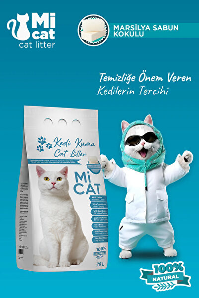 Mİ CAT 20 Litre Marsilya Sabun Kokulu Kedi Kumu Koku Hapseden Süper Topaklana...
