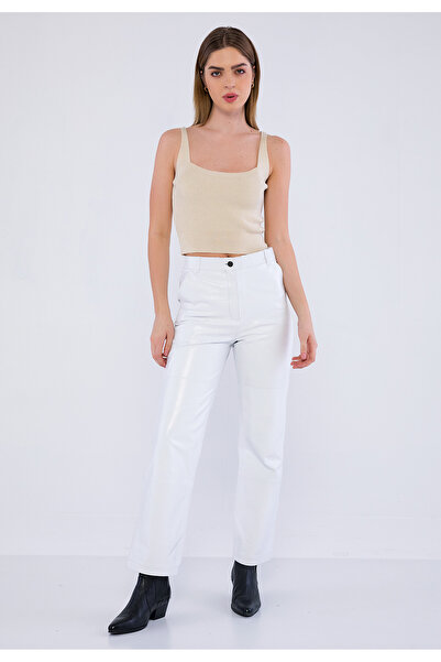 Basics&More Women's White Genuine Lambskin Leather Trousers with Side Pockets...