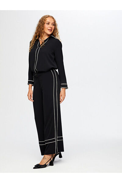 Faik Sönmez Wide Leg Fit Pants with Contrast Piping Detail W26Pnt023