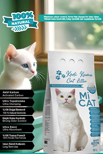 Mİ CAT 10 Litre Marsilya Sabun Kokulu Kedi Kumu Koku Hapseden Aktif Karbonlu Süper Topaklanan Ve Tozsuz