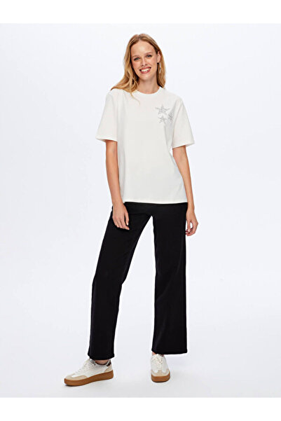 Faik Sönmez Yıldız Taş Baskı Detaylı Yuvarlak Yaka T-Shırt W26TSH092