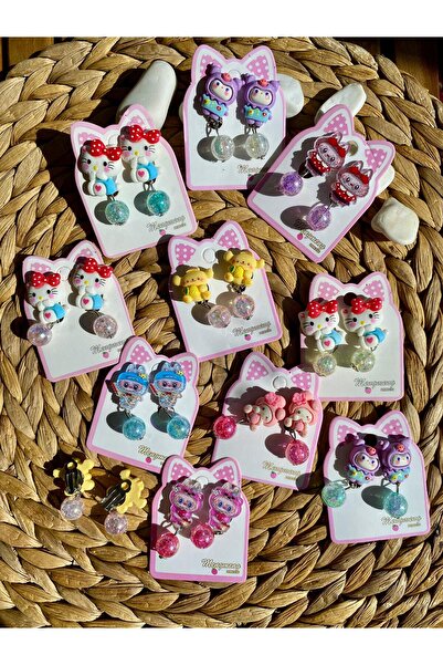 shop Hello Kitty Kuromi Sanrio ve Labubu Karakterli Karışık Renk Model Sıkıştırmalı Çocuk Küpe (3 ÇİFT)
