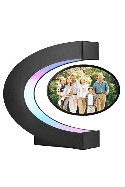 awwaline Ramă foto magnetică levitantă, awwaline, neagră, lumină LED în formă de C, perfectă ca și cadou