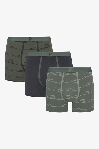 Penti Boxer pentru bărbați din bumbac Shadow Safari, 3 piese, multicolore