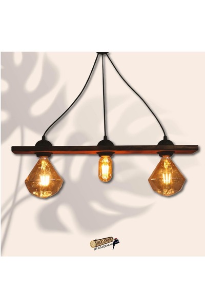 wood kakan Ahşap 3’lü Avize – Endüstriyel Tasarım