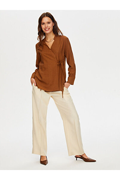 Faik Sönmez Beli Bağcıklı Kendinden Dokulu Kaçık Yaka Tunik W26TNK003