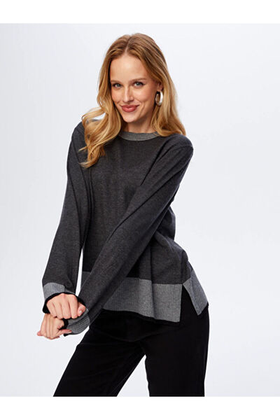 Faik Sönmez Color Block Crew Neck Knitwear Blouse W26Trb001