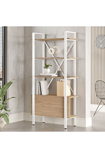 Yurupa Jurina Metal Kitaplık 5 Raflı 170cm Sepet-Beyaz JUR4-SW