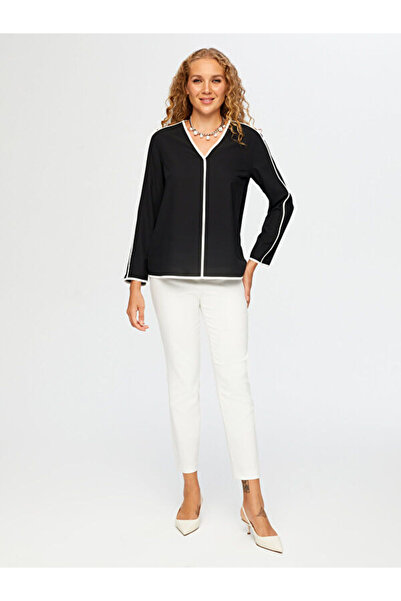 Faik Sönmez Color Block V Neck Blouse W26Blz015
