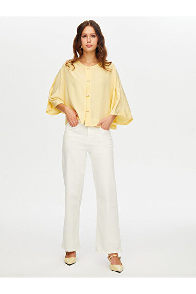 Faik Sönmez Gold Düğme Detaylı Dökümlü Rayon Bluz W26BLZ006