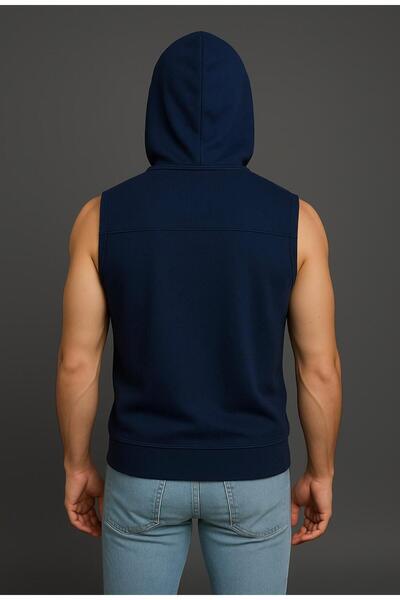 AXXEL Чоловічий синій жилет без рукавів з капюшоном на блискавці та кишенями-кенгуру - Y1142