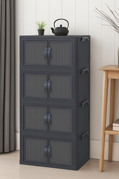 EVONİTA 4 Katlı Plastik Kapaklı Dolap – Çok Amaçlı Saklama & Ayakkabı Düzenleyici, Mutfak Banyo Balkon