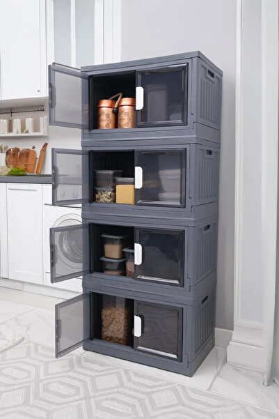 EVONİTA 4 Katlı Plastik Kapaklı Dolap – Çok Amaçlı Saklama & Ayakkabı Düzenleyici, Mutfak Banyo Balkon